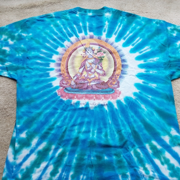 Blue Tie Dye Short Sleeve Tee with Buddha image - Picture 3 of 10